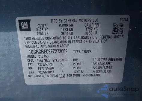 2014 Chevrolet Silverado 1500 1Lt from USA, damaged, VIN 1GCRCREC2EZ273689